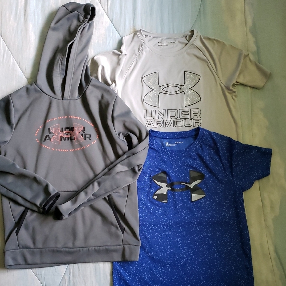 Under Armour Boys Youth Large Gray and Blue Shirt Set